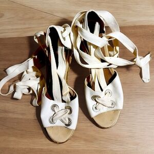 Sperry Top-Sider White Lace-Up Platform Wedge Espadrilles Women Size 10